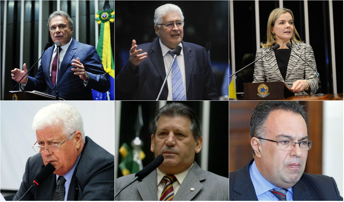 Do canto alto esquerdo, em sentido horário: Álvaro Dias (PV), Roberto Requião (PMDB), Gleisi Hoffmann (PT), Nelson Meurer (PP), Dilceu Sperafico (PP) e André Vargas (ex-PT e sem partido) | Montagem/