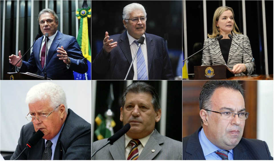 Do canto alto esquerdo, em sentido horário: Álvaro Dias (PV), Roberto Requião (PMDB), Gleisi Hoffmann (PT), Nelson Meurer (PP), Dilceu Sperafico (PP) e André Vargas (ex-PT e sem partido) | Montagem/