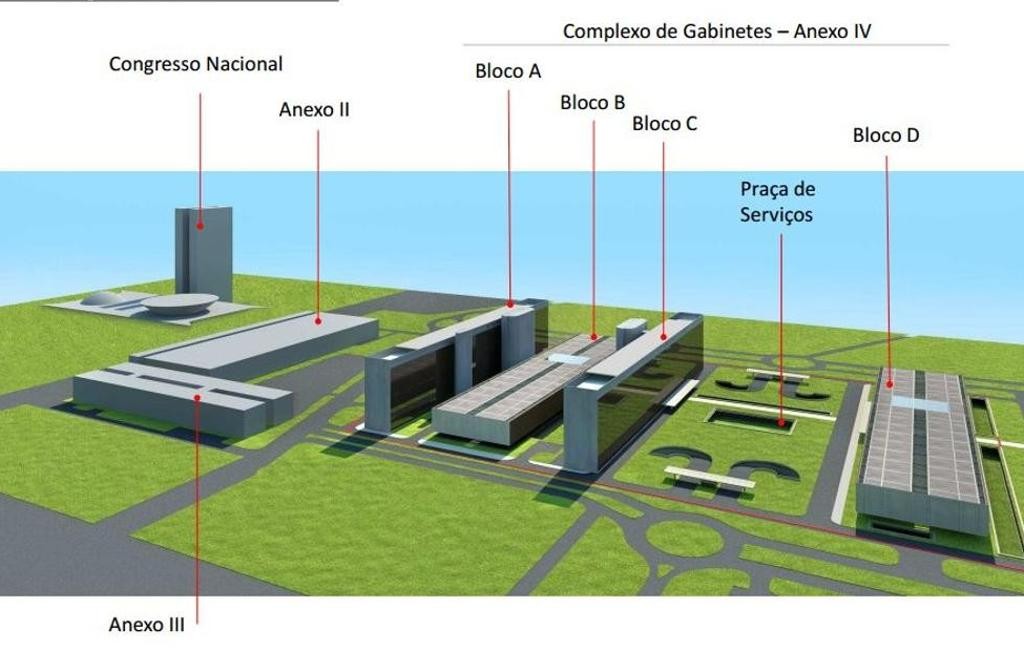 Croqui do projeto original do Parlashopping, como foi apelidado o complexo de prédios do anexo IV da Câmara | /Divulgação