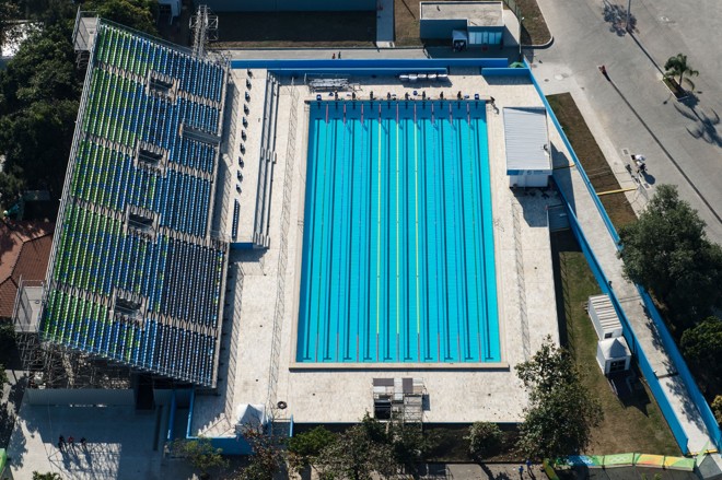 Centro Aquático Deodoro, onde serão realizadas provas de natação e o pentatlo moderno | YASUYOSHI CHIBA/AFP
