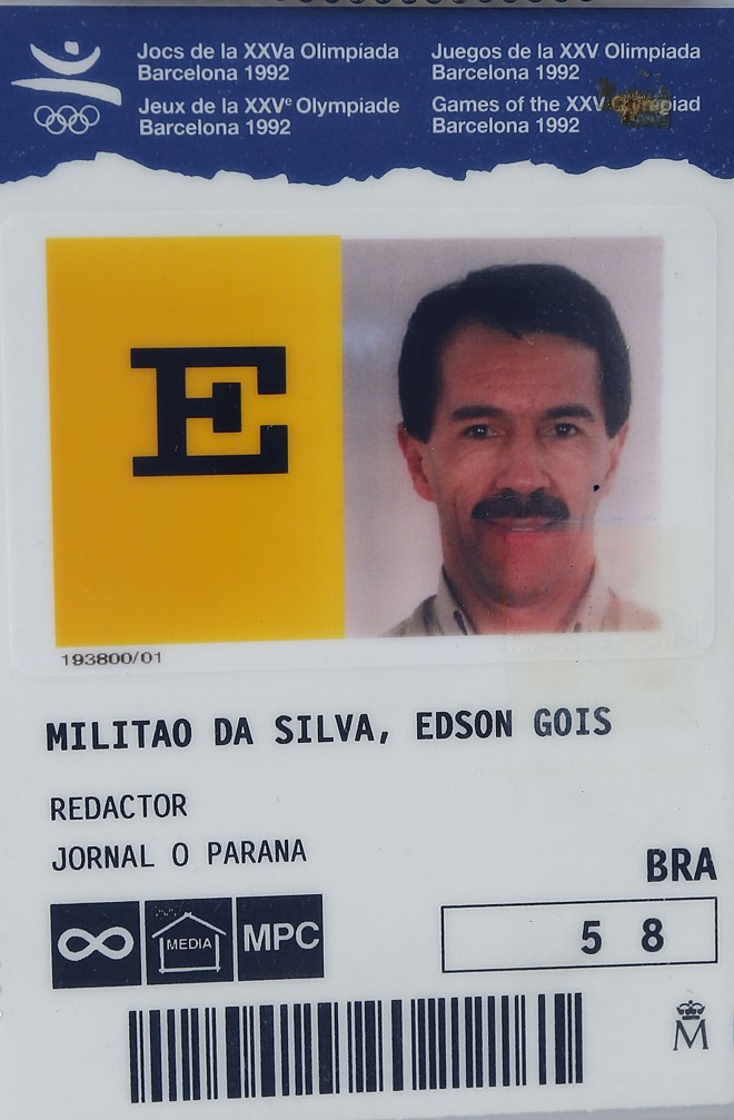 Credencial da primeira das seis Olimpíadas em que Militão esteve, Barcelona-1992. | Arquivo pessoal