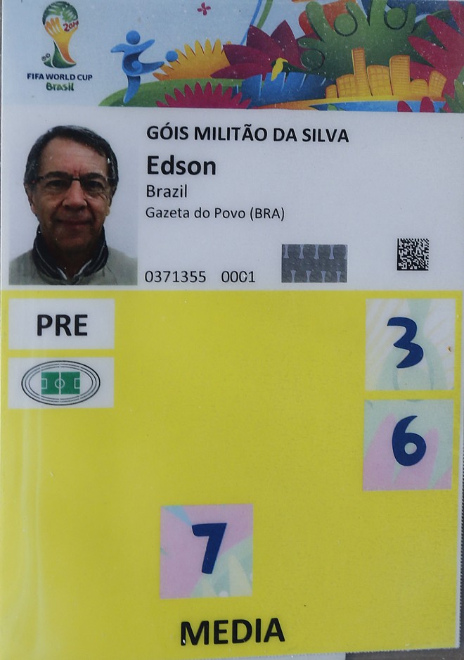 Credencial de Edson Militão da Copa de 2014 no Brasil. | Arquivo pessoal