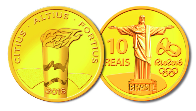 Moeda de ouro: tocha olímpica. Preço de venda: R$1.180,00 | 