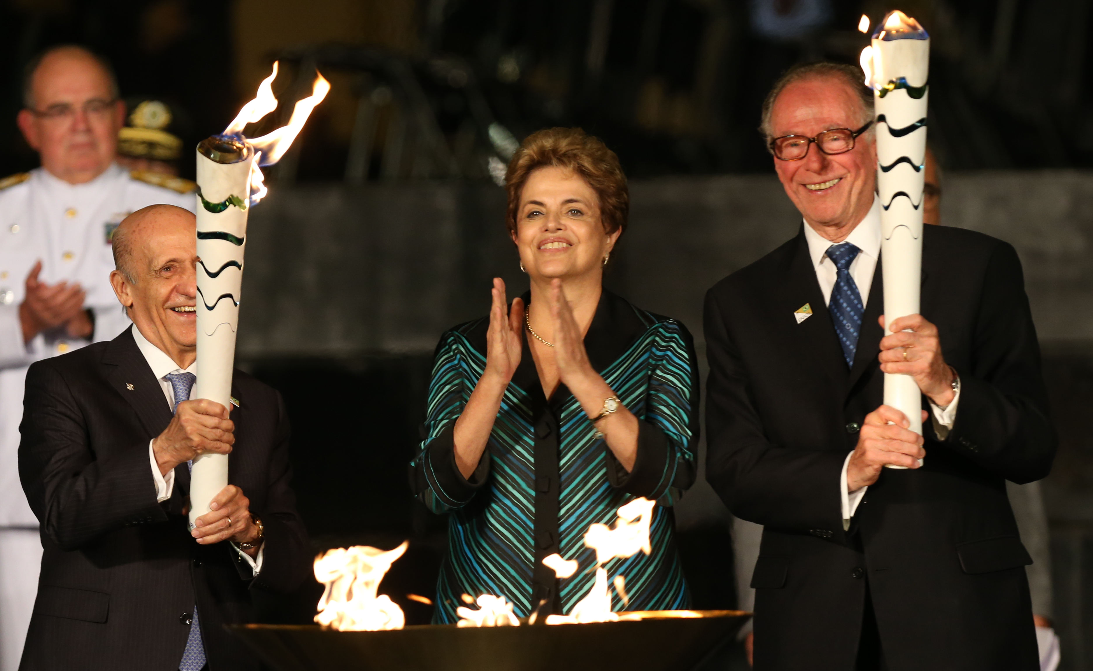 Dilma durante a cerimônia da chegada da chama olímpica ao Rio 2016, em Brasília. | Lula Marques/Agência PT