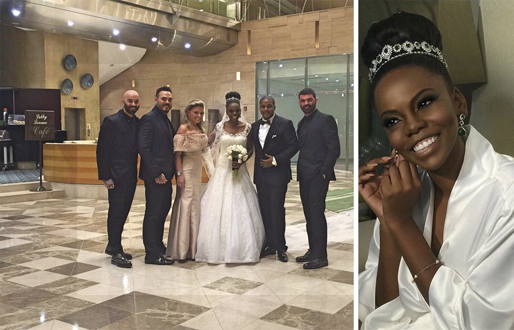 Os noivos Marcia Mangueira e Daniel Cardoso com os cabeleireiros Ricardo Moretti e Viktor I (ambos à esq.), a produtora de eventos Rossana Lazzarotto de Oliveira e o maquiador Ivo Vilela no casamento realizado no último sábado, em Luanda, capital de Angola. A bela Marcia, que mora em Londres, é filha do diplomata Belo Mangueira, cônsul angolano em São Paulo.