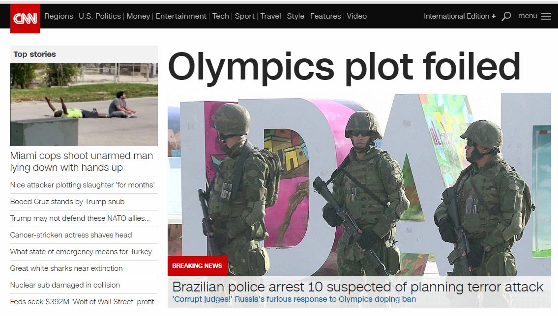 O site da rede de tv americana CNN lançou um banner em vermelho (”breaking news‘’) no alto da página para destacar o noticiário sobre o tema. | /Reprodução
