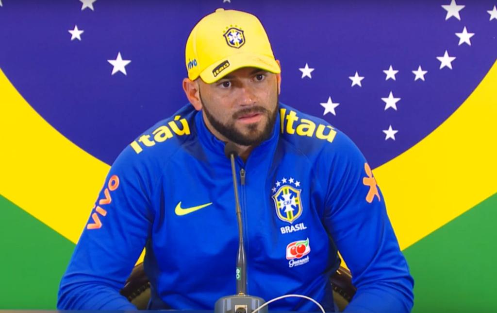 Weverton em sua primeira coletiva como goleiro da seleção brasileira olímpica | /Reprodução