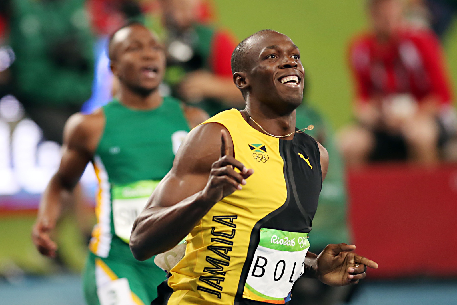 Bolt comemora a conquista inédita e o primeiro ouro no Rio de Janeiro. | Albari Rosa/Gazeta do Povo