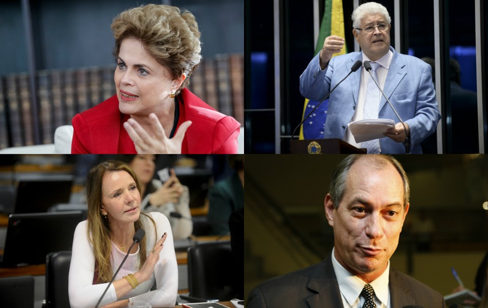 Da esquerda ao alto, em sentido horário: Dilma Rousseff, Roberto Requião,, Vanessa Grazziotin e Ciro Gomes | Montagem/Roberto Stuckert Filho/PR / Jefferson Rudy e Marcos Oliveira/Agência Senado e Pedro Serapio / Gazeta do Povo