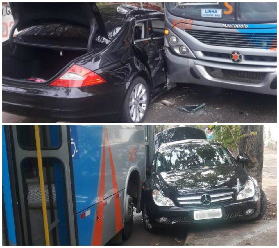 Colisão lateral afetou a coluna B do Mercedes-Benz, que teve perda total. | Índio Maringá/Rede Massa