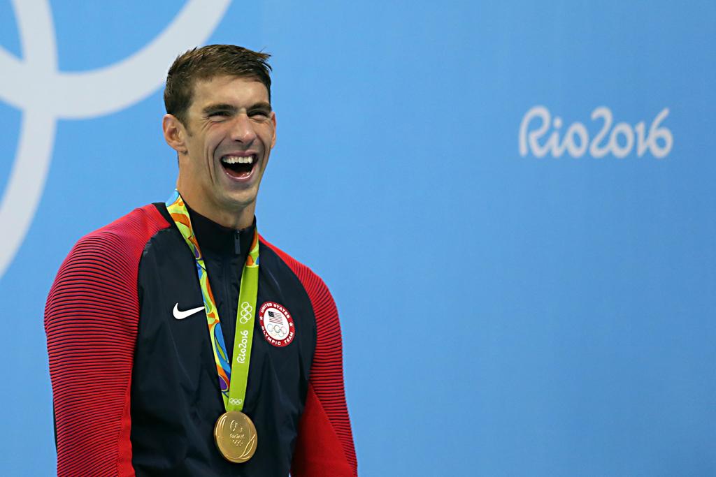 Phelps ri à toa após vencer mais uma prova na Rio-2016 | Albari Rosa/Gazeta do Povo