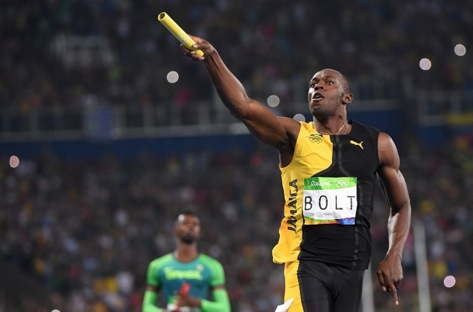 Bolt após conquistar o terceiro ouro na Rio-2016. | Olivier Morin/ AFP