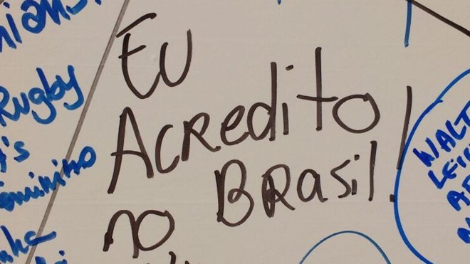 Mensagem de apoio para a delegação brasileira. |