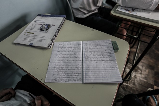 Caderno de um dos adolescentes no Educandário São Francisco. | Jonathan Campos/Gazeta do Povo