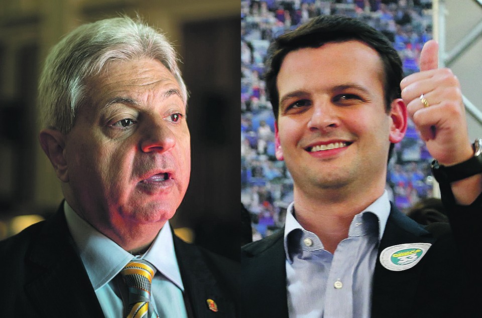 Paulo Salamuni (à esq.), vice de Gustavo Fruet, e Eduardo Pimentel Slaviero, vice de Rafael Greca | Montagem: Hugo Harada e Henry Milléo/Gazeta do Povo