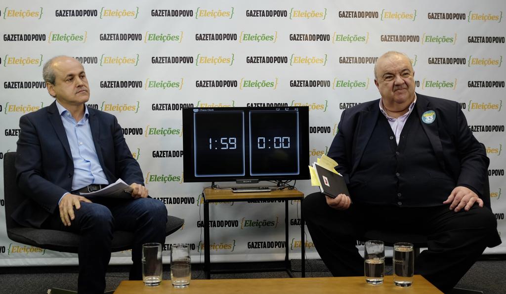 Fruet (à esq.) e Greca, em sabatina na Gazeta do Povo | Henry Milleo/Gazeta do Povo