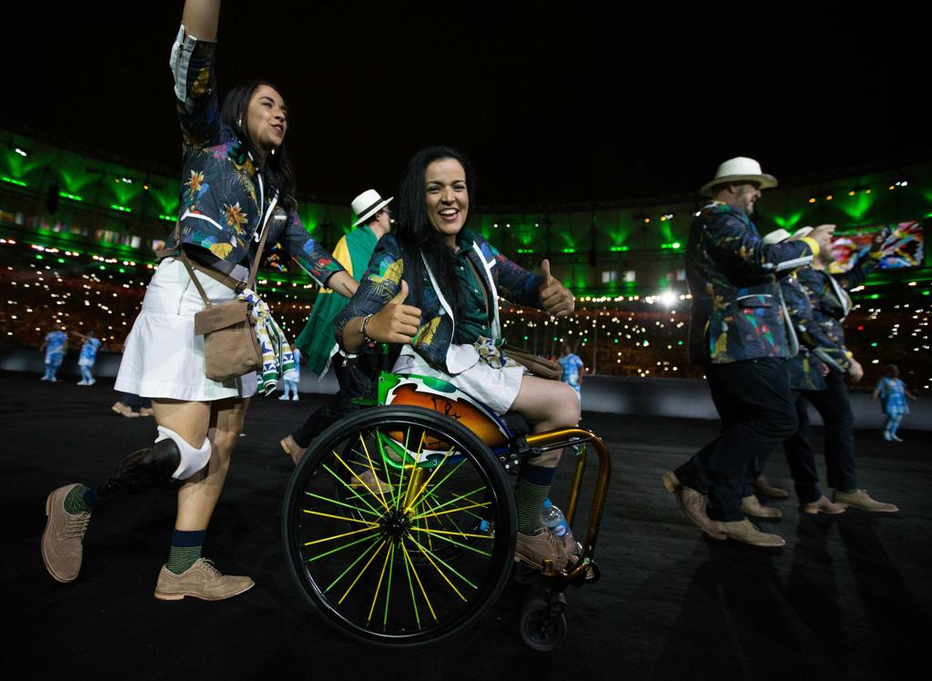 Atletas brasileiros na cerimônia de abertura da Paralimpíada. | AL TIELEMANS FOR OIS/IOC/AFP