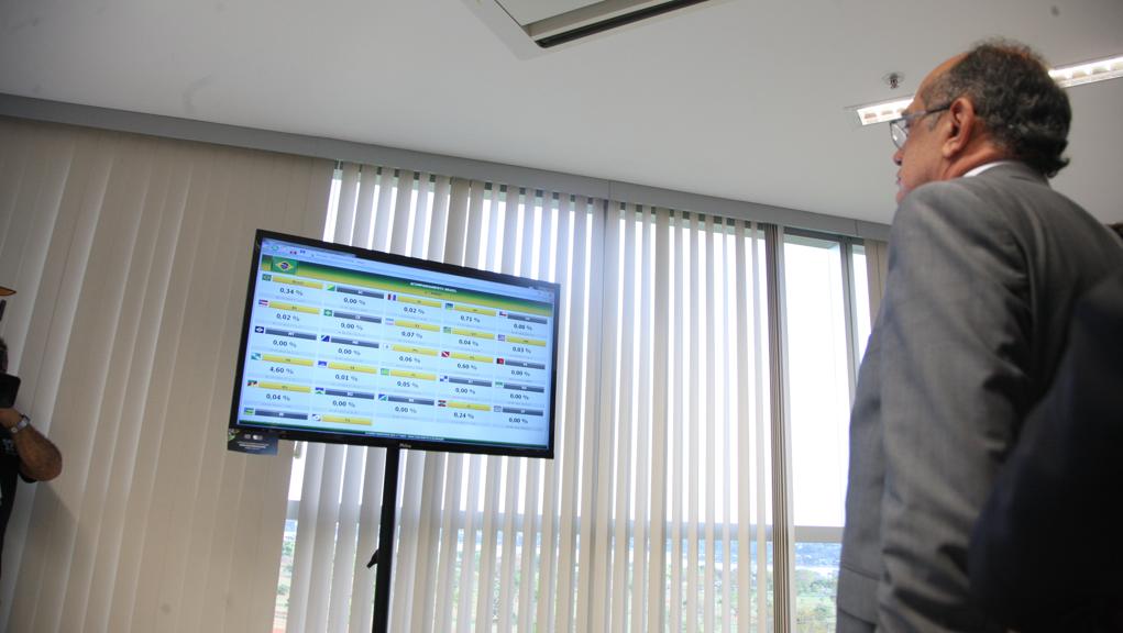 Presidente do TSE, Gilmar Mendes, acompanha a apuração dos votos | Divulgação/TSE