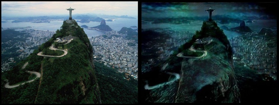 Rio de Janeiro na versão normal e na aterrorizante, criada pela IA do MIT | /MIT