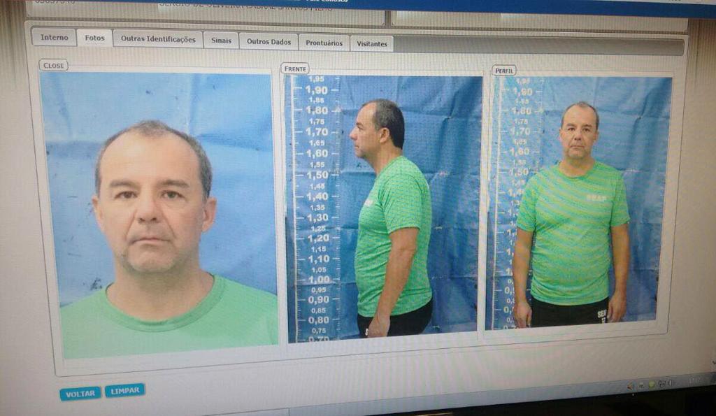 Cabral de visual novo e uniforme do presídio | Seap/DIVULGAÇÃO/ESTADÃO CONTEÚDO