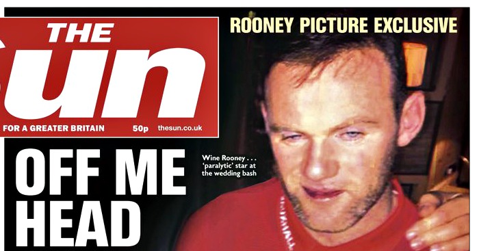 Capa do jornal The Sun com Rooney alcoolizado. | /