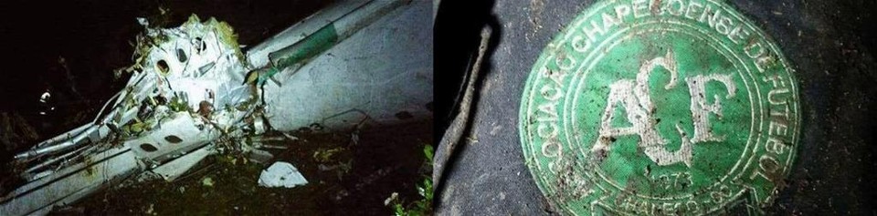 Destroços do avião que levava a Chapecoense. | Divulgação/Defesa Civil