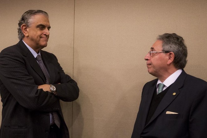Mario Celso Petraglia e Rogério Bacellar: saída da Primeira Liga representa perda de receita. | Brunno Covello/Gazeta do Povo/Arquivo