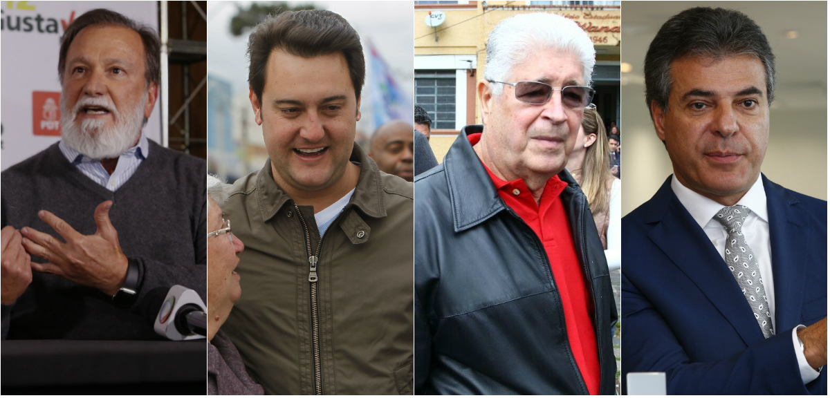 Da esquerda para a direita: Osmar Dias (PDT), Ratinho Jr. (PSD), Roberto Requião (PMDB), Beto Richa (PSDB) | Montagem/Gazeta do Povo