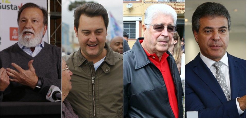 Da esquerda para a direita: Osmar Dias (PDT), Ratinho Jr. (PSD), Roberto Requião (PMDB), Beto Richa (PSDB) | Montagem/Gazeta do Povo