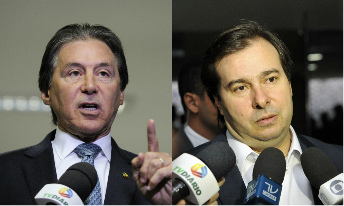O senador Eunício Oliveira (PMDB-CE) e o deputado Rodrigo Maia (DEM-RJ): os mais cotados para presidir Senado e Câmara, respectivamente | Edilson Rodrigues/Agência Senado e Alex Ferreira / Câmara dos Deputados