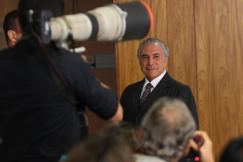 Temer na entrevista coletiva de balanço do ano: otimismo para 2017. | Alan Santos/PR