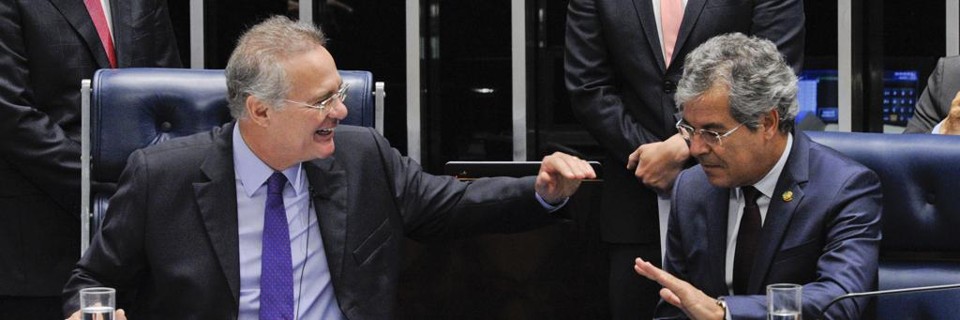 Renan Calheiros (à esq.) e Jorge Viana, na Mesa do Senado | Edilson Rodrigues/Agência Senado