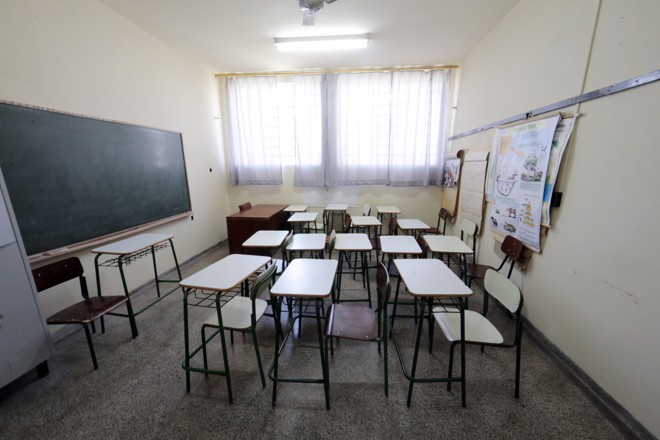 Uma das salas de aula, onde os detentos têm aula ou fazem provas do programa de remissão pela leitura | Albari Rosa/Gazeta do Povo