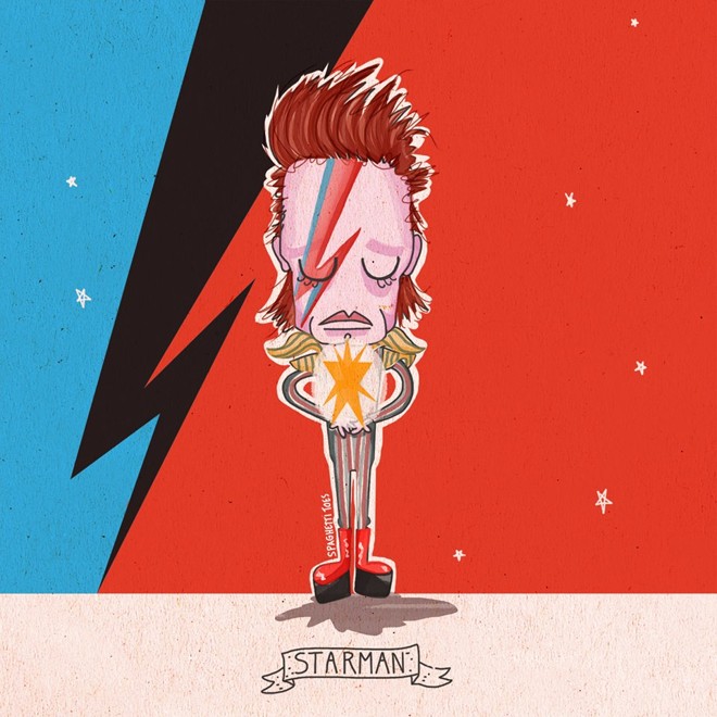 David Bowie (1947–2016), morto em 10 de janeiro. | Reprodução/Spaghetti Toes
