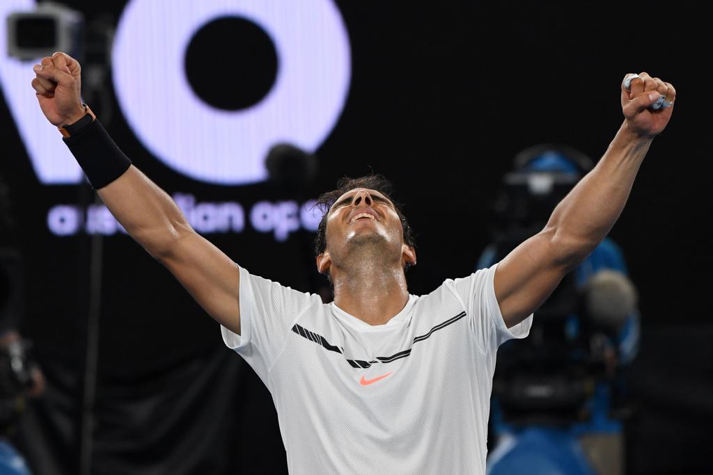 Nadal comemora a vaga na final do Aberto da Austrália. | GREG WOOD/AFP