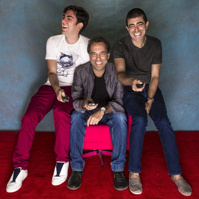 O trio de criadores, Marcelo Adnet, Mauricio Farias e Marcius Melhem. | Caiua FrancoDivulgação