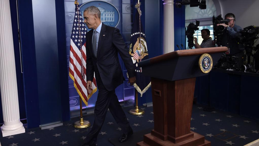 Barack Obama sai de cena após discurso na Casa Branca | Brendan Smialowski/AFP