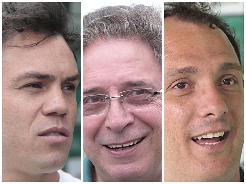 Mudança brusca do elenco divide opiniões no Coritiba: Kléber (esq.) não gostou; Bacellar e Alex Brasil (dir.) defendem medida. | Albari Rosa/Gazeta do Povo