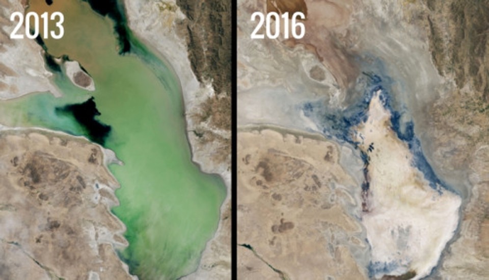 Imagens da Nasa revelam drásticas mudanças em regiões do planeta O Lago Poopó, na Bolívia, Bolívia, praticamente secou | Nasa/Divulgação