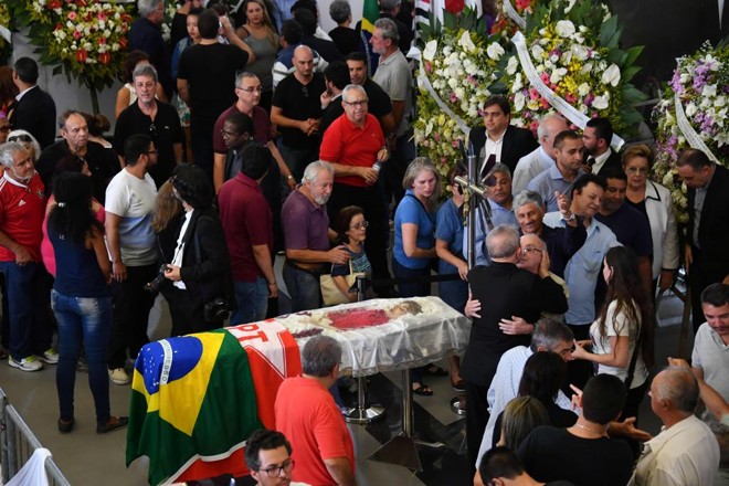 Corpo da ex-primeira-dama Marisa Letícia é velado no Sindicato dos Metalúrgicos do ABC,em São Bernardo do Campo. | NELSON ALMEIDA/AFP