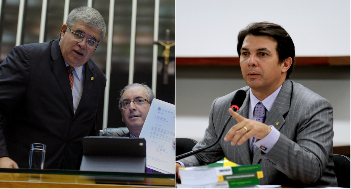 À esquerda, Carlos Marun (de pé) e, à direita, Arthur Maia | João Batista e Beto Oliveira/Agência Câmara