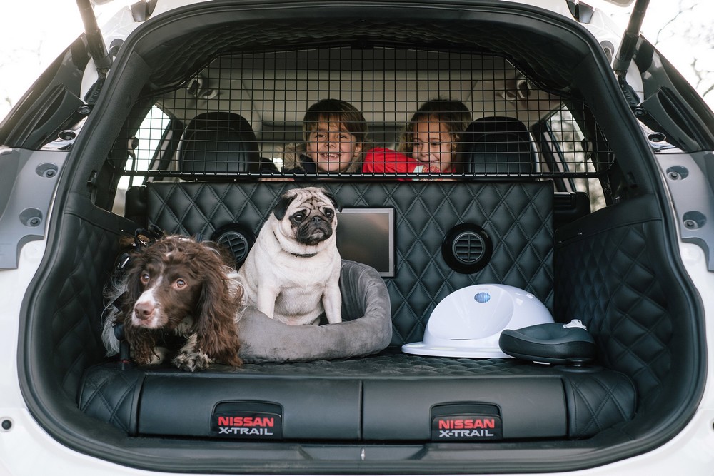 Porta-malas do Nissan X-Trail 4Dogs foi transformado em uma verdadeira casa para cachorros, com itens como caminha luxuosa e ducha | Nissan/Divulgação