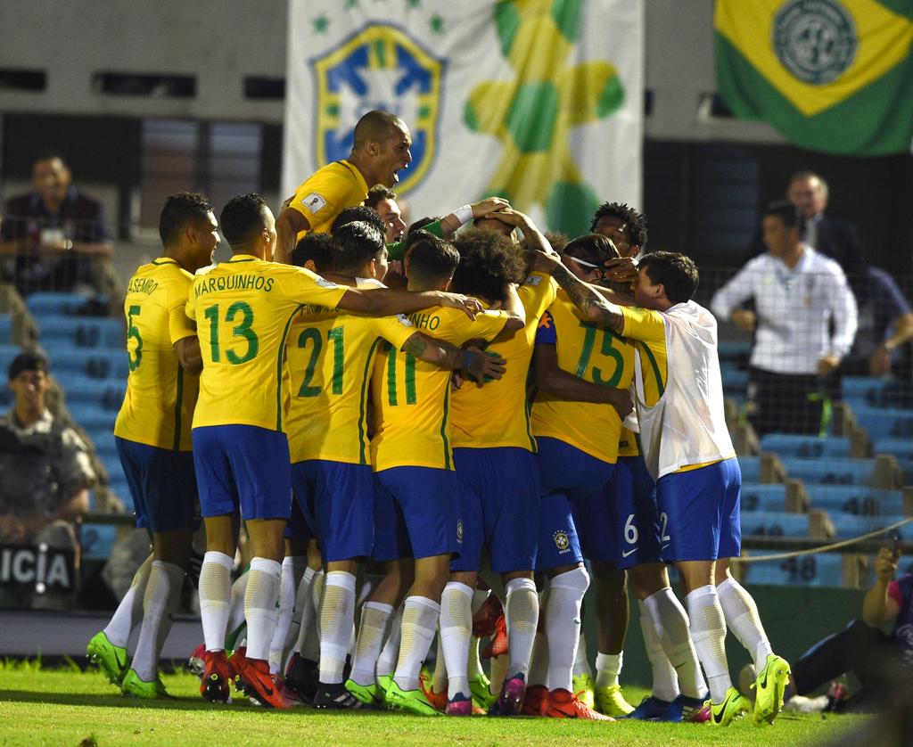 Festa da seleção brasileira no Centenário, em Montevidéu. | Pablo Porciuncula/ AFP