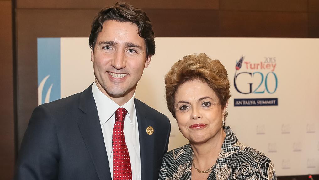 Justin Trudeau em um registro de 2015, ao lado da então presidente brasileira Dilma Rousseff | Roberto Stuckert Filho/PR/Fotos Públicas