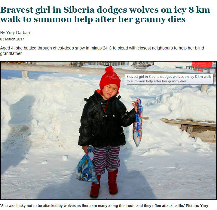 Saglana Salchak, de 5 anos, vive com os avós em área remota | Reprodução Siberian Times