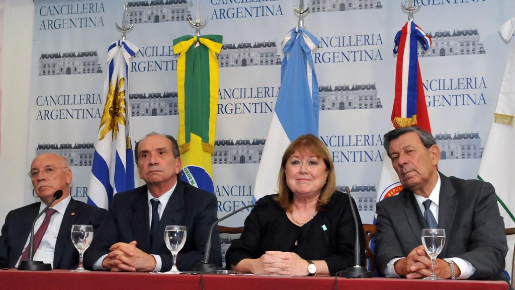 Chanceleres dos quatro países fundadores do Mercosul se reuniram às pressas para discutir o caso da Venezuela. | Roberto Daniel Garagiola/Cancillería Argentina