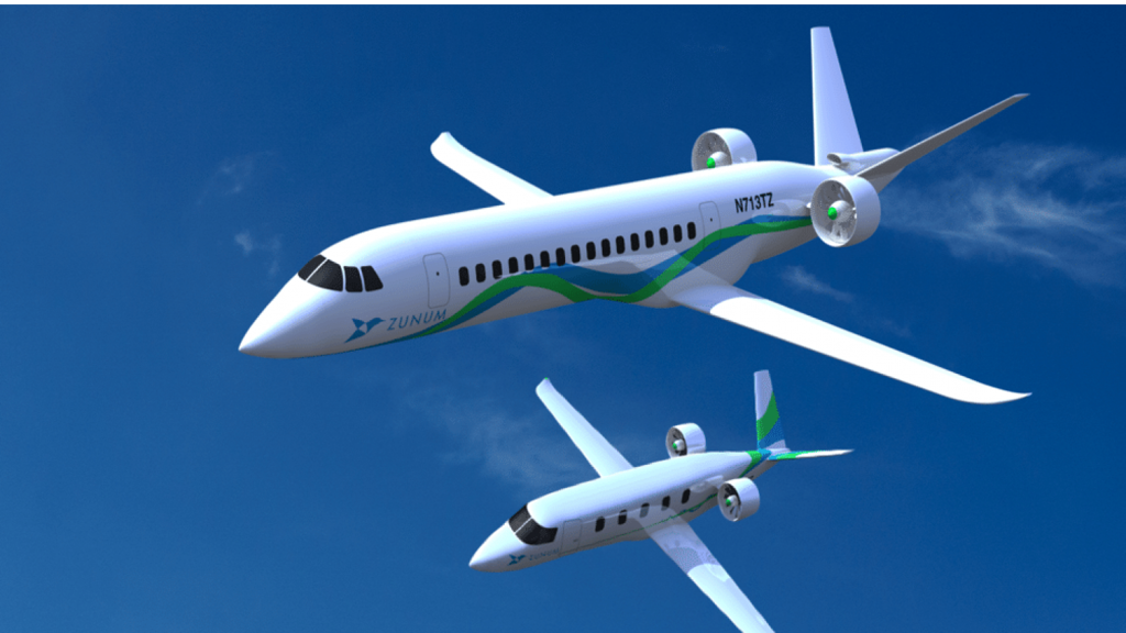 Ilustração dos aviões híbrido-elétricos da Zunum Aero | Divulgação/Zunum Aero