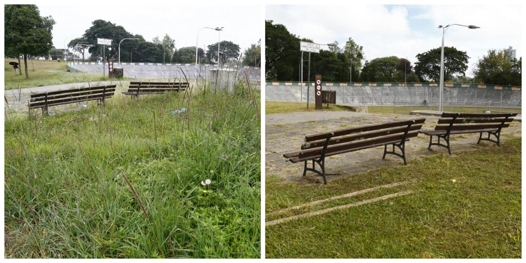 Antes e depois: Velódromo quinta-feira (6) e nesta segunda (10): mato aparado. | Aniele Nascimento/Gazeta do Povo
