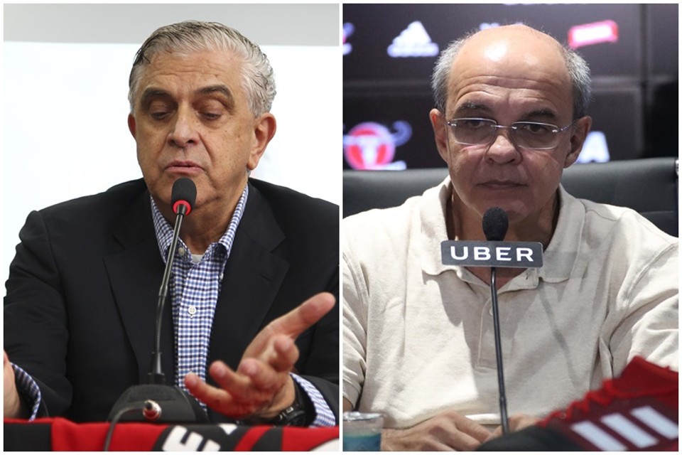Mario Celso Petraglia, presidente do Conselho Deliberativo do Atlético, e Eduardo Bandeira de Mello, presidente do Flamengo. | Daniel Castellano/Gazeta do Povo e Divulgação/Flamengo