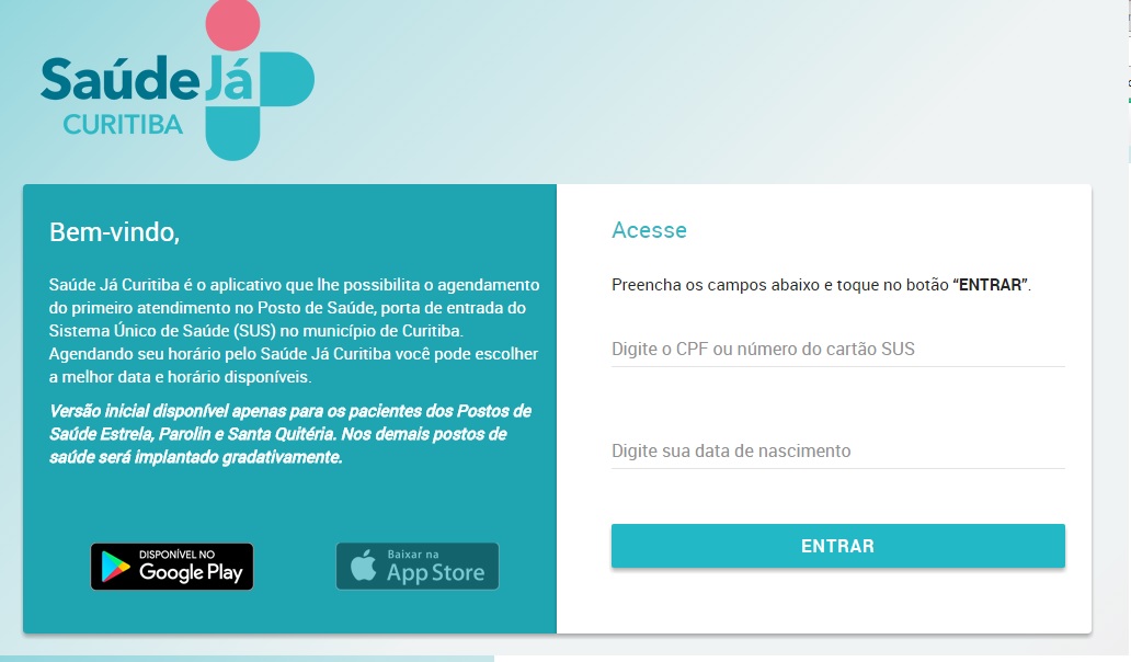 Interface do aplicativo da saúde da prefeitura de Curitiba . | Reprodução/Saúde Já Curitiba